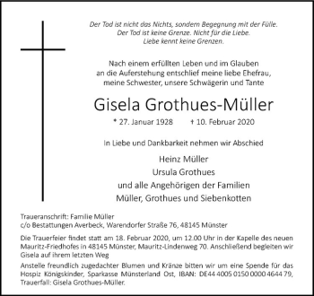Anzeige von Gisela Grothues-Müller von Westfälische Nachrichten