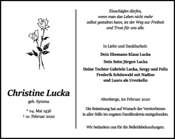 Anzeige von Christie Lucka von Westfälische Nachrichten