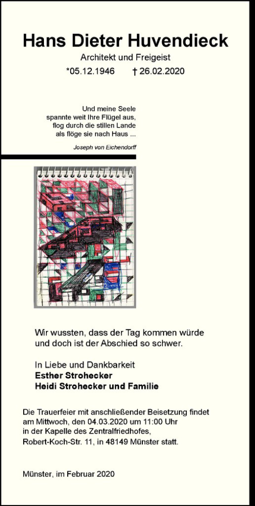  Traueranzeige für Hans-Dieter Huvendieck vom 29.02.2020 aus Westfälische Nachrichten