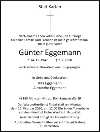 Anzeige von Günter Eggemann von Westfälische Nachrichten