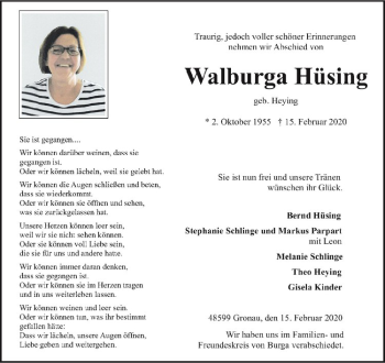 Anzeige von Walburga Hüsing von Westfälische Nachrichten