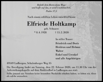 Anzeige von Elfriede Holtkamp von Westfälische Nachrichten
