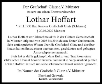 Anzeige von Lothar Hoffart von Westfälische Nachrichten