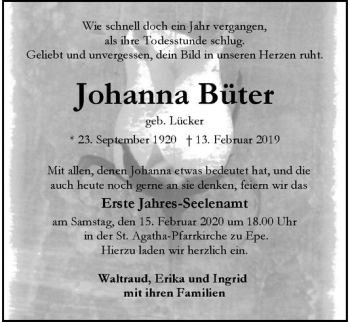 Anzeige von Johanna Büter von Westfälische Nachrichten