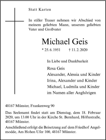 Anzeige von Michael Geis von Westfälische Nachrichten