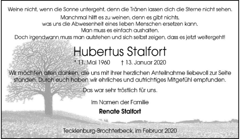  Traueranzeige für Hubertus Stalfort vom 29.02.2020 aus Westfälische Nachrichten