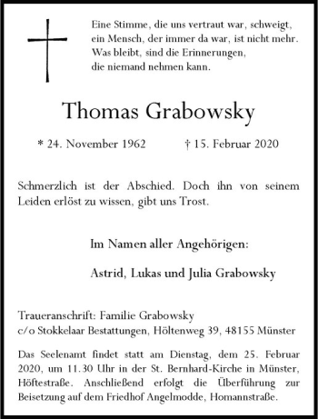 Anzeige von Thomas Grabowsky von Westfälische Nachrichten