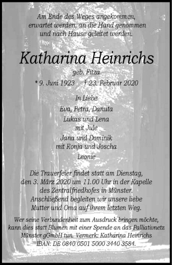 Anzeige von Katharina Heiinrichs von Westfälische Nachrichten