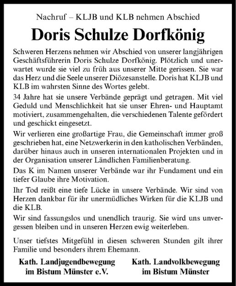  Traueranzeige für Doris Schulze Dorfkönig vom 08.02.2020 aus Westfälische Nachrichten