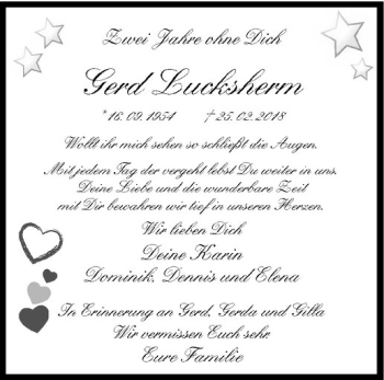 Anzeige von Gerd Lucksherm von Westfälische Nachrichten