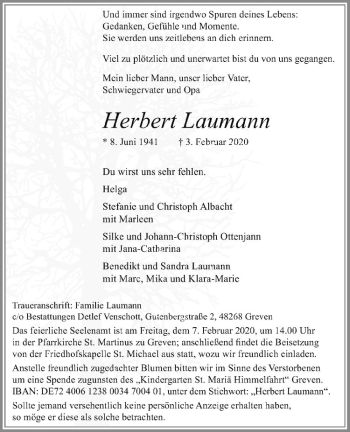 Anzeige von Herbert Laumann von Westfälische Nachrichten