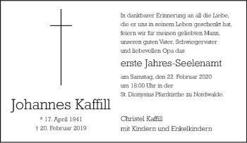 Anzeige von Johannes Kaffill von Westfälische Nachrichten