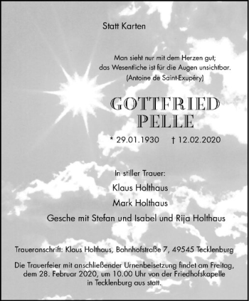 Anzeige von Gottfried Pelle von Westfälische Nachrichten