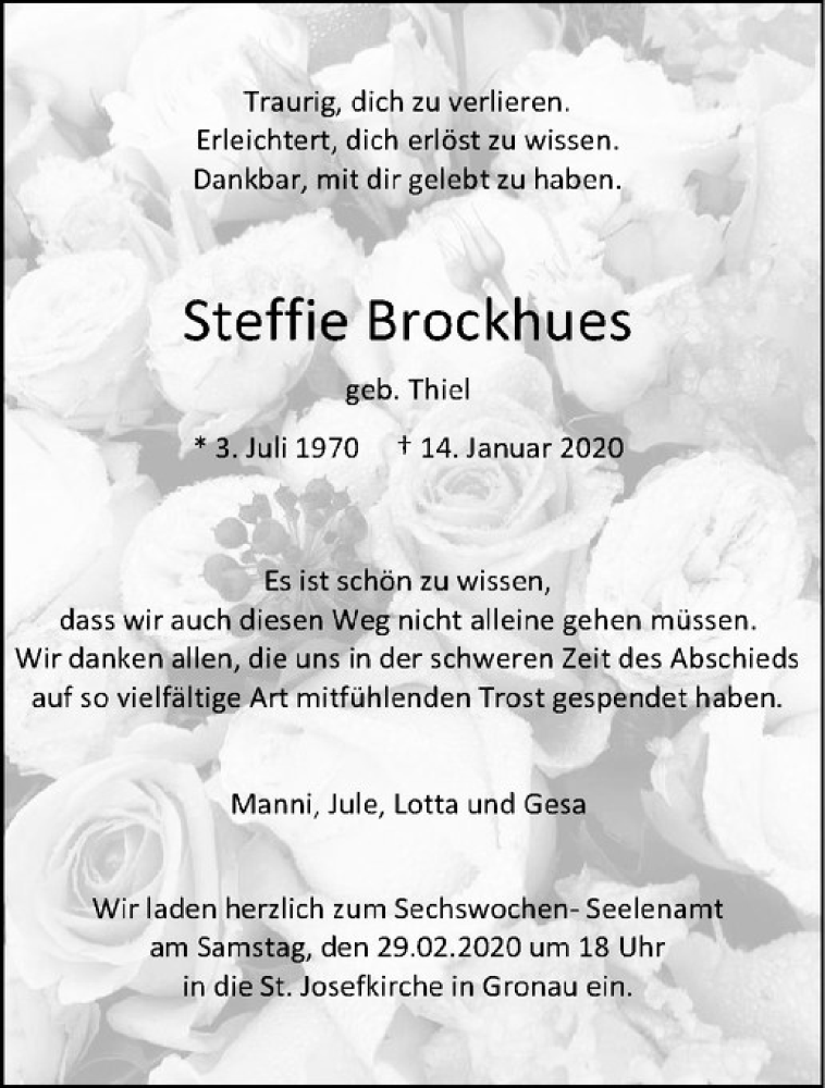  Traueranzeige für Steffie Brockhues vom 24.02.2020 aus Westfälische Nachrichten