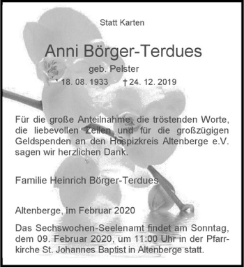Anzeige von Anni Börger-Terdues von Westfälische Nachrichten
