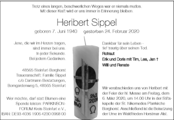 Anzeige von Heribert Sippel von Westfälische Nachrichten