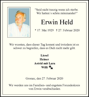Anzeige von Erwin Held von Westfälische Nachrichten