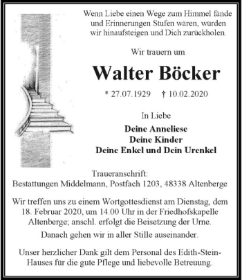 Anzeige von Walter Böcker von Westfälische Nachrichten