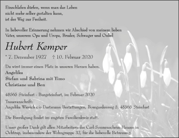Anzeige von Hubert Kemper von Westfälische Nachrichten