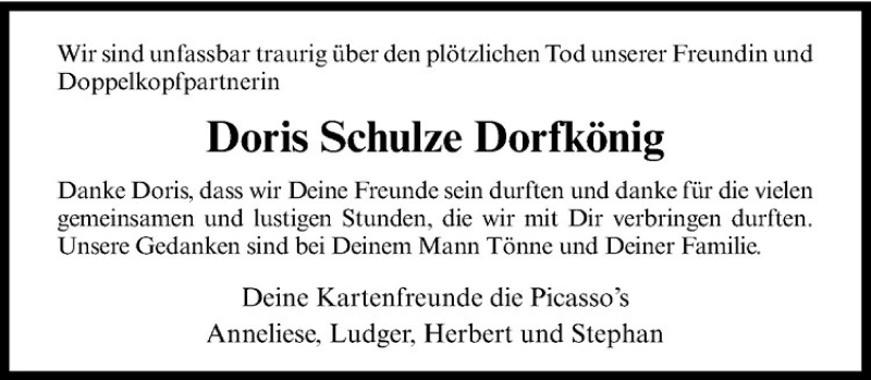  Traueranzeige für Doris Schulze Dorfkönig vom 11.02.2020 aus Westfälische Nachrichten