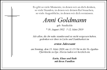 Anzeige von Anni Goldmann von Westfälische Nachrichten