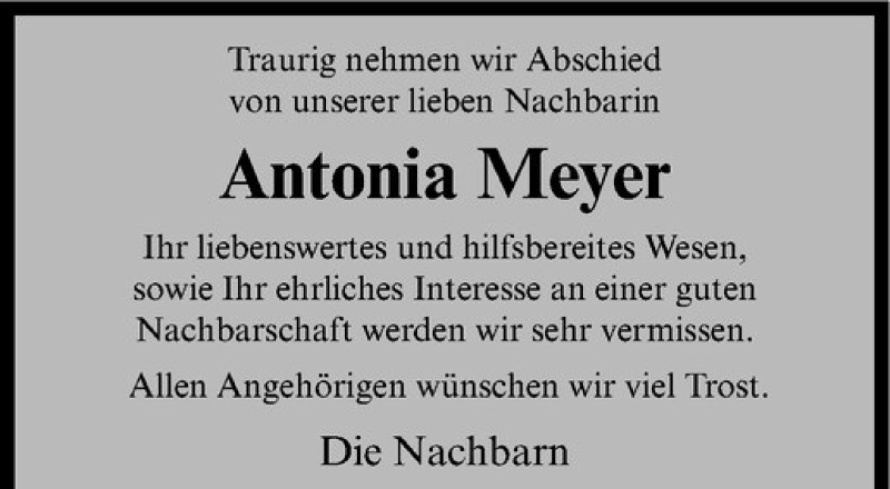  Traueranzeige für Antonia Meyer vom 27.03.2020 aus Westfälische Nachrichten