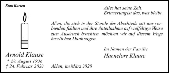 Anzeige von Arnold Klause von Westfälische Nachrichten