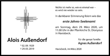 Anzeige von Alois Außendorf von Westfälische Nachrichten