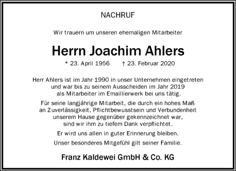 Traueranzeige für Joachim Ahlers vom 07.03.2020 aus Westfälische Nachrichten