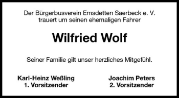 Anzeige von Wilfried Wolf von Westfälische Nachrichten