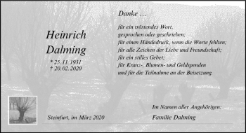 Anzeige von Heinrich Dalming von Westfälische Nachrichten