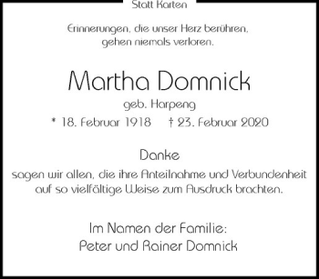 Anzeige von Martha Domnick von Westfälische Nachrichten