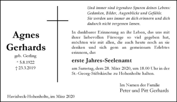 Anzeige von Agnes Gerhards von Westfälische Nachrichten