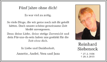 Anzeige von Reinhard Siebeneck von Westfälische Nachrichten