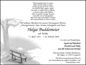 Anzeige von Helga Buddemeier von Westfälische Nachrichten