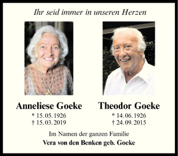 Anzeige von Theodor Goeke von Westfälische Nachrichten