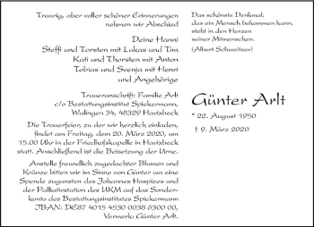 Anzeige von Günter Arlt von Westfälische Nachrichten