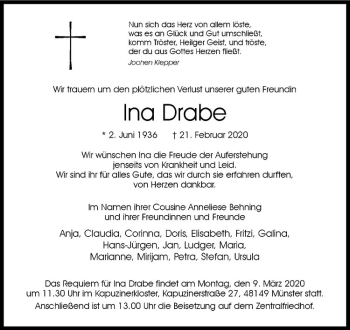 Anzeige von Ina Drabe von Westfälische Nachrichten
