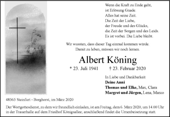 Anzeige von Albert Köning von Westfälische Nachrichten