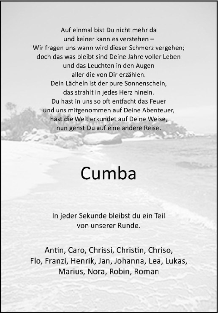  Traueranzeige für Cumba Kandji vom 07.03.2020 aus Westfälische Nachrichten