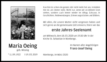 Anzeige von Maria Oeing von Westfälische Nachrichten