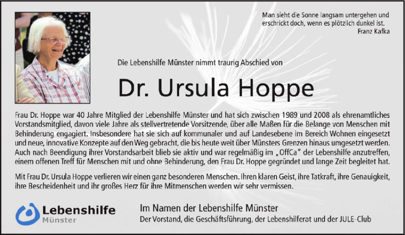 Traueranzeige für Ursula Hoppe vom 28.03.2020 aus Westfälische Nachrichten