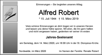 Anzeige von Alfred Robert von Westfälische Nachrichten
