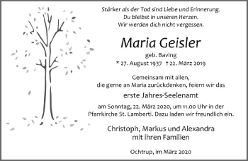 Anzeige von Maria Geisler von Westfälische Nachrichten