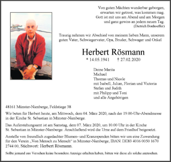 Anzeige von Herbert Rösmann von Westfälische Nachrichten