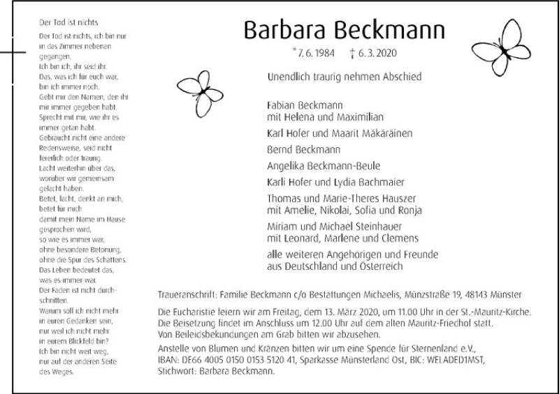  Traueranzeige für Barbara Beckmann vom 11.03.2020 aus Westfälische Nachrichten