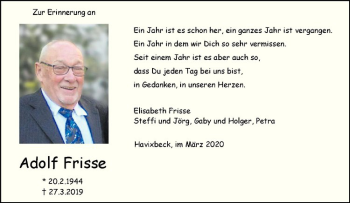 Anzeige von Adolf Frisse von Westfälische Nachrichten