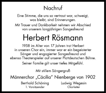 Anzeige von Herbert Rösmann von Westfälische Nachrichten