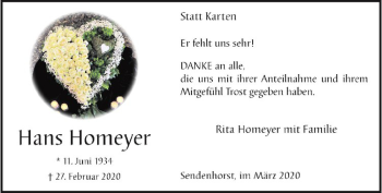 Anzeige von Hans Homeyer von Westfälische Nachrichten