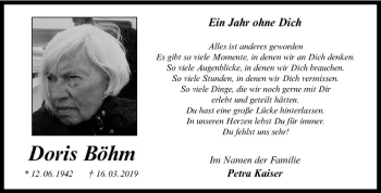 Anzeige von Doris Böhm von Westfälische Nachrichten